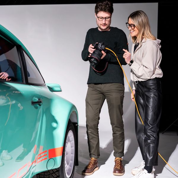Lizzie Quaife – Co-Founder & Managing Director of BarnTech looking at camera of Porsche shoot